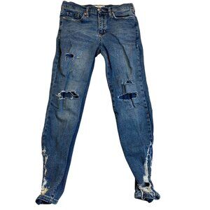 We The Free Women's Jeans 28 Distressed Skinny Medium Wash Blue Cotton Elastic
